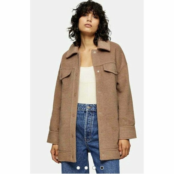 Topshop NWT Women's Tan Snap Button Belted Shacket Coat 12 - Picture 9 of 9